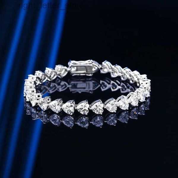 Bilek Kraliçe Kalp 6mm Mosilicon Pırlanta Bilezik% 100 True 925 STERLING Gümüş Düğün Bileziği Kadın Nişan Mücevherleri için Uygun YQ240409