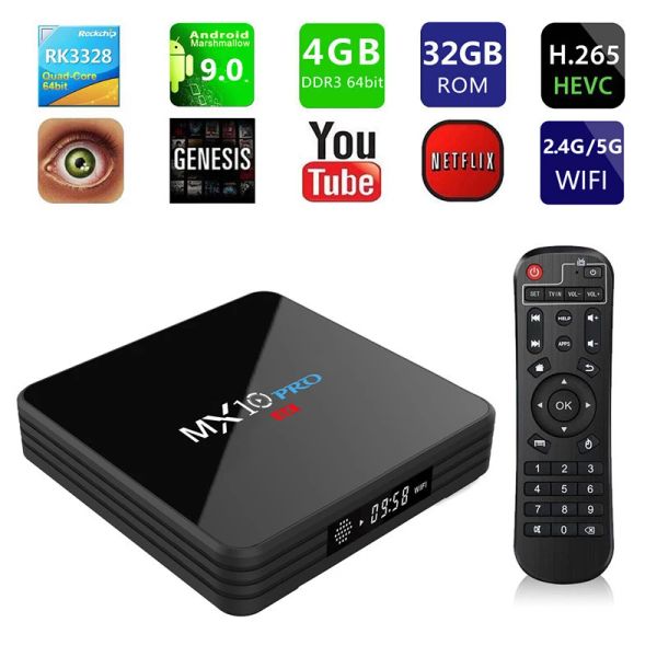 Box MX10 Pro Smart TV Box Android 9.0 Quad core 4GB 32GB 4K HDR Smart Set Top Box 2.4G/5G WiFi USB 3.0 Bluetooth Media Player MX10