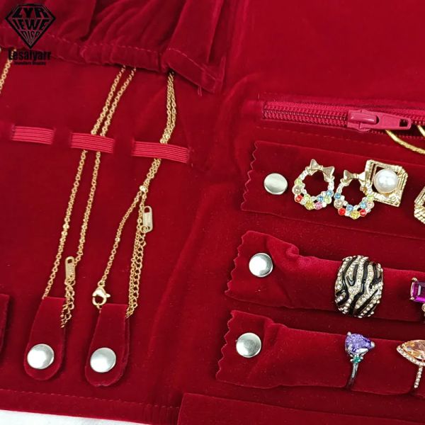 Organizzatore di gioielli da viaggio rotolo pieghevole per rotolo di gioielli pieghevole sacca da stoccaggio di gioielli per orecchini ad anello