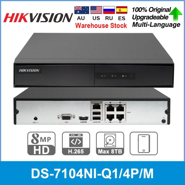 Spieler Hikvision Original NVR DS7104NIQ1/4P/M 4CH POE NVR 6MP Ansicht 4MP -Datensatz H.265+ SATA für Poe IPC Security Network Video Recorder