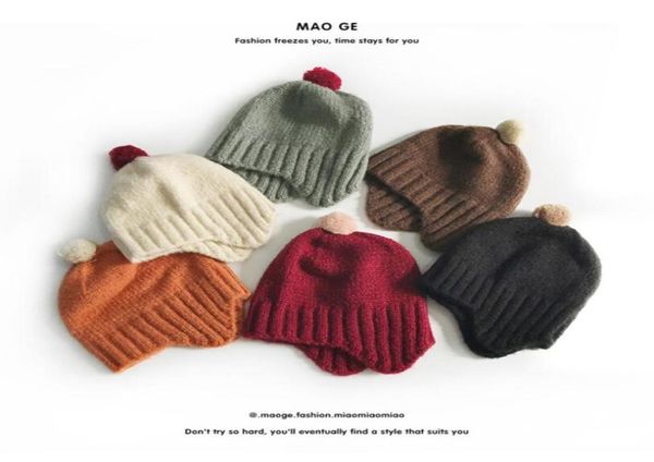 Chapéus de lã crianças moda moda bebê crochê de malha chapéus de ear -flaps bola tampa de decoração tampa recém -nascida beanies de inverno hats1271501