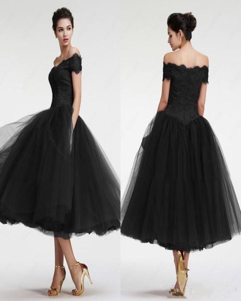 Abiti da ballo corti neri gotici 2020 Nuovo abito da ballo Lunghezza da tè Offtheshoulder Tulle Abito da sera formale abito da sera3689828