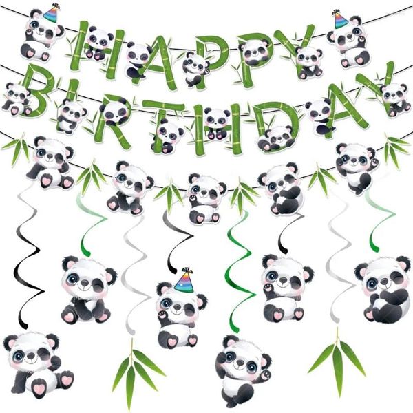 Decorazione per feste carino panda a spirale di bambù Banner di buon compleanno Banner sospeso Decorazioni a tema a tema