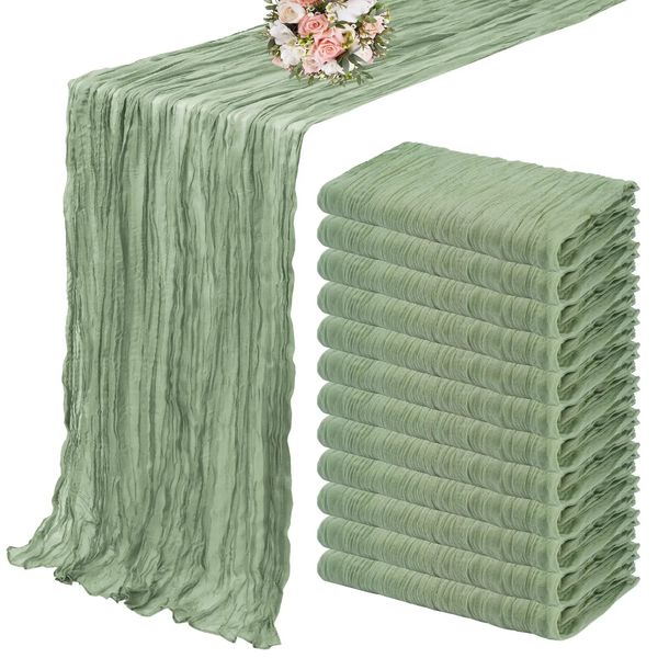 10 pezzi set semi-sheer garza tavolo da matrimonio corridore salvia verde garnello di garnello da pranzo festa di natale per panni arche decorazioni per torta 240325