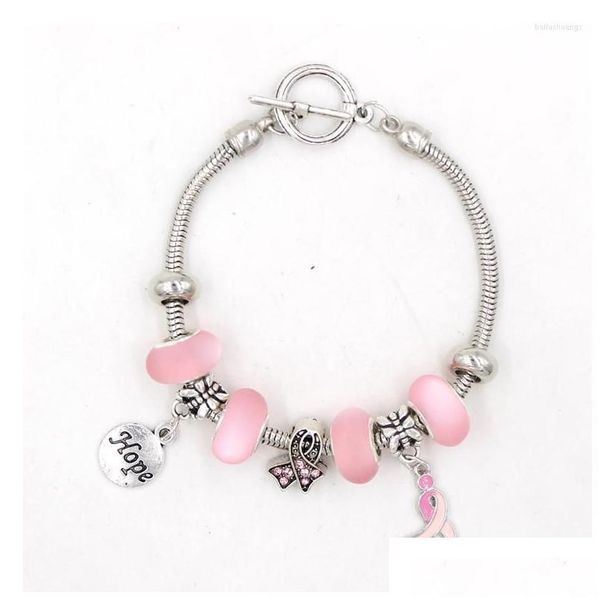 Очарование браслетов 1pc браслет для рака молочной железы T-Bar Toggle Clasp Hope Pink Ribbon Charms Bangle для осведомленности Psera Drop Delivery Jewelry Dhze3