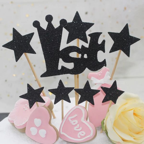 8шт/лот 1 -й день рождения торт топпер со звездами 100 флаг кекса блестящих кексов детского душа.