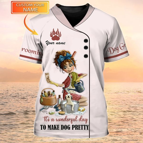 Sommer im Freien Casual Kurzarm Hundepflege personalisierte Uniform T-Shirts Haustier Groomer Workwear Tee Plus Size Unisex Kleidung