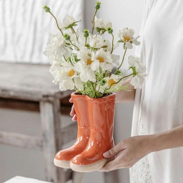 Vasen Keramikstiefel Vase kreative Blumenarrangement geformte Blumendesktop -Kunst -Ornament Hydroponische Wohnkultur