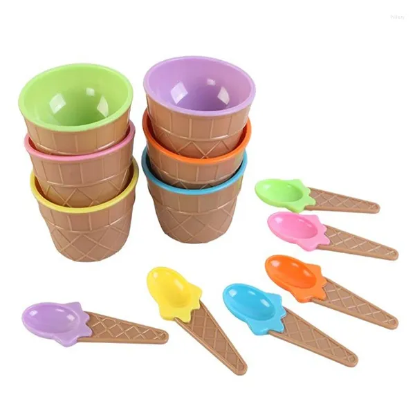 Tigelas 6pcs Crianças coloridas Cream Bowl Cone Spoon Spot