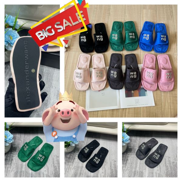 Tasarımcı terlik sandalet en kaliteli lüks kadın malzeme rinestone velrcro bant yumuşak oda platformu slip-on büyük boyut 35-42 gai