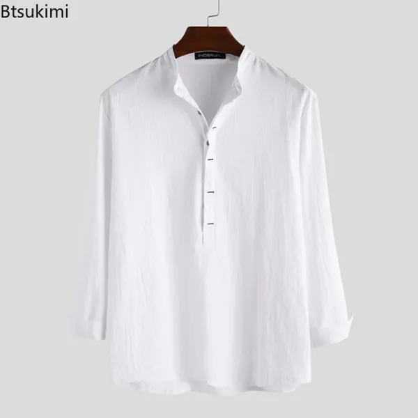 Camicie casual maschile 2024 men di lino in cotone con manica bianca solida camicia sciolta magra sottile pinolover sola da ragazzo e tops abbigliamento