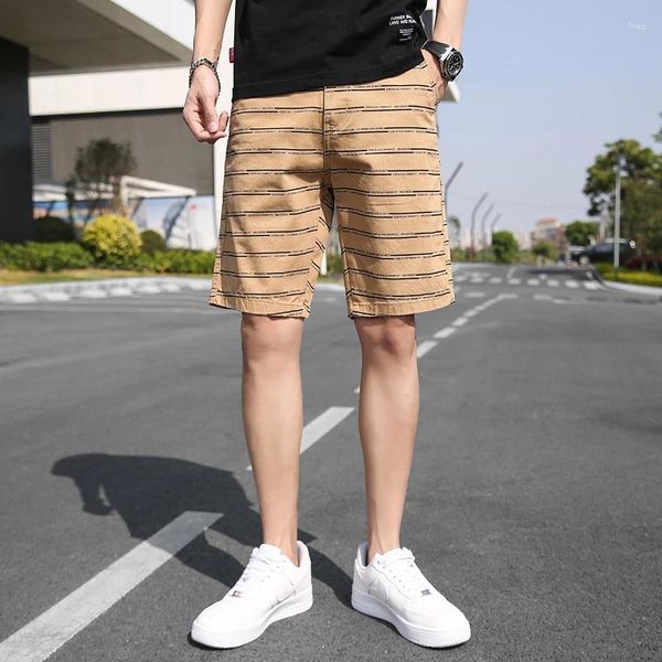 Shorts masculinos listras de verão homens praia algodão carga respirável