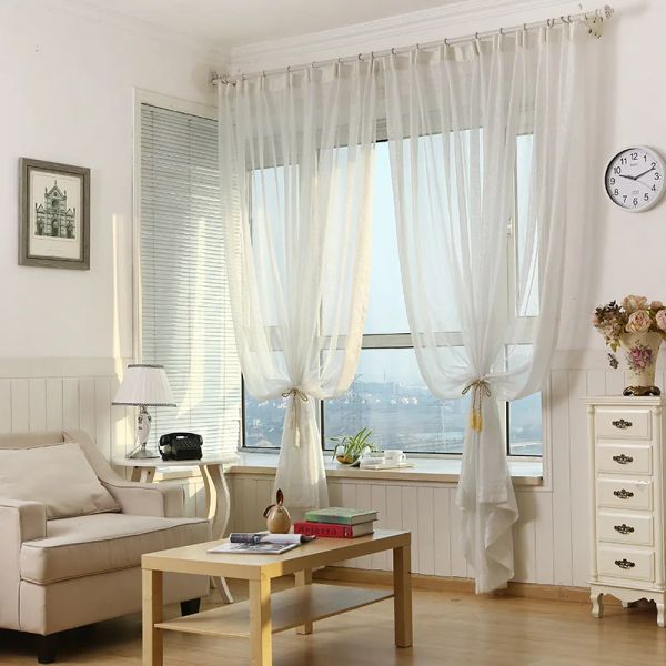 Schermo della finestra bianca pura tessuto trasparente semplice moderno shiny silvit a strisce tende in tulle per soggiorno camera da letto m135-50
