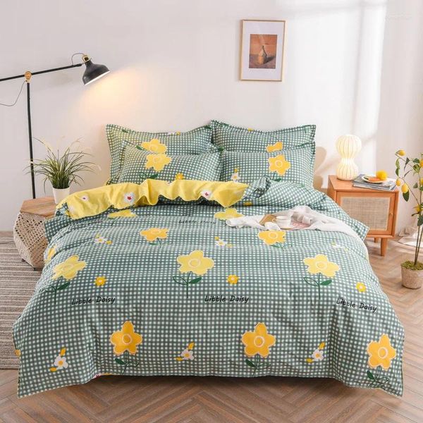 Set di biancheria da letto set a tre pezzi di letto singolo spazzolato puro di cotone carino e alla moda pianta di copertura di lino spessa