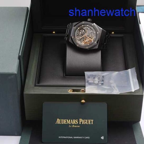 APTHLEISURE WURN Watch Royal Oak Series 15416CE Black Ceramic Double giration 41mm Dial oco com máquinas automáticas de fundo transparente