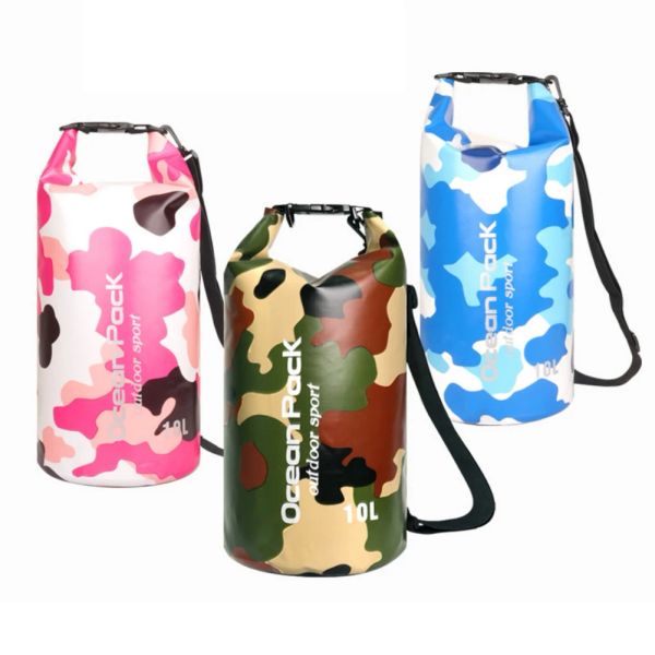 500d Bolsa seca Camuflagem de caiaque de caiaque Drifting Rafting Saco flutuante PVC PVC SACO DE PARTILHA DE NATAGEM DE NATA