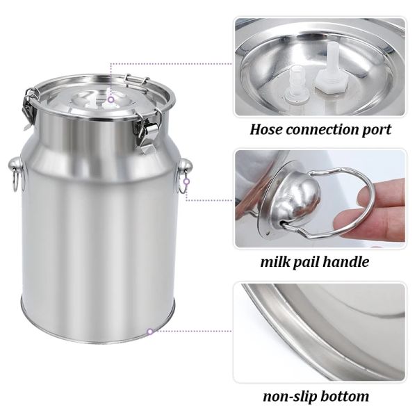 Accessoires 10l Edelstahl -Speicher für elektrische Pulsator Milchmilchmaschine, Farmkühen Ziegen Milcheimer Zubehör 1PC