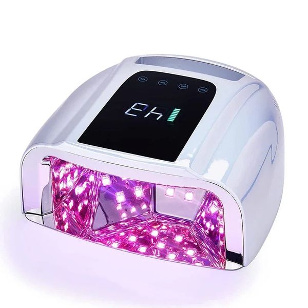 Lâmpada de unha refletiva de espelho 96W com almofada de metal sem fio Manicure Secer Luz sem fio UV para unhas LED recarregável 240401