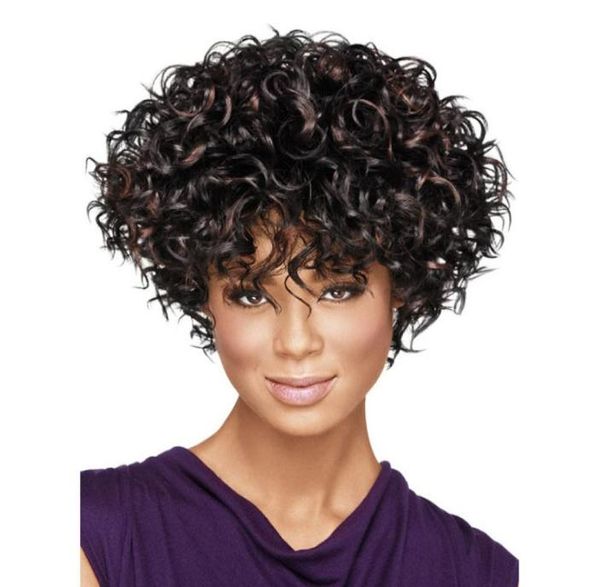 Woodfestival Afro Kinky Curly Perücken Hitzefaser Faser Kurzbraune Perücken Ombre Afroamerikaner Synthetisches Haar Frauen3416862