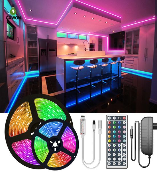 Drop Ship 164ft 328ft 49ft 65ft Light Strip RGB DC12V Luci a LED 5050SMD con adattatore e controller IR 44Keys1636026