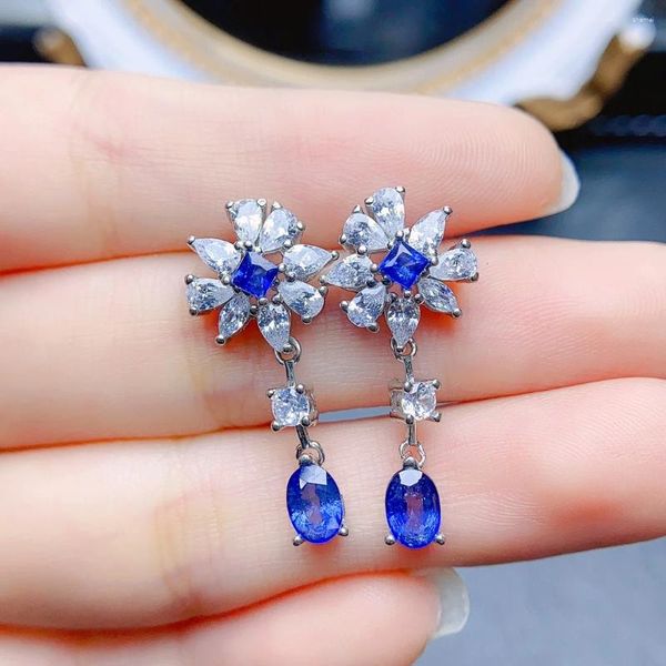 Orecchini per borchie FS 4 6 mm Natural Sapphire S925 Sterling Silver Flower For Women With Certificate Fine Charm Fine Wedding Jewelry Meibapj