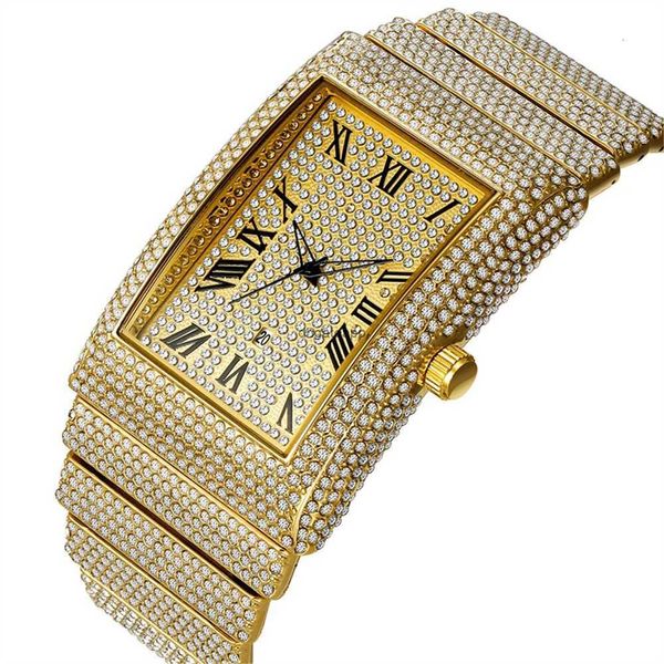 Masculino relógio diamante Diamond Full Hip Hop Square personalizado retrô grande dial quartzo aluno impermeabilizado