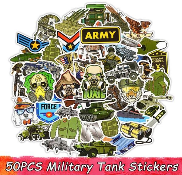 50 PCS Tanques de tanques militares Toys para meninos Desenhos de anime de desenho animado para laptop Laption Bridge Luggage Moto Cars Decals Kids Presente2727418