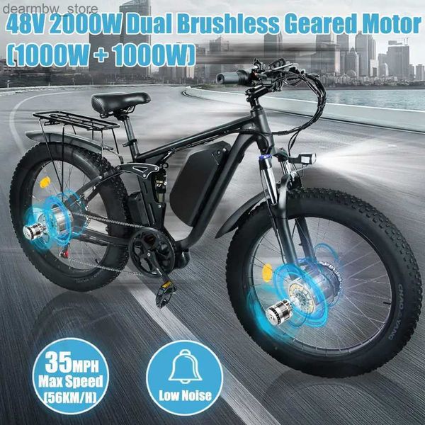 Bicicletas 2000W Motor Dual Motor Mountain Bicyc 48V 22.4ah Suspensão completa Urban Road Ebike 26 Tire Fat E Bicycle V3 MTB Velo L48
