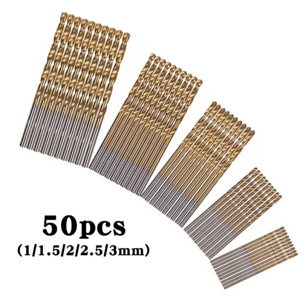 50pcs Twist Drill Drill Titanium Bits Bits HSS HSS Speed Steel Bits Set 1/1.5/2/2.5/3mm para perfuração de madeira diy de metal DIY
