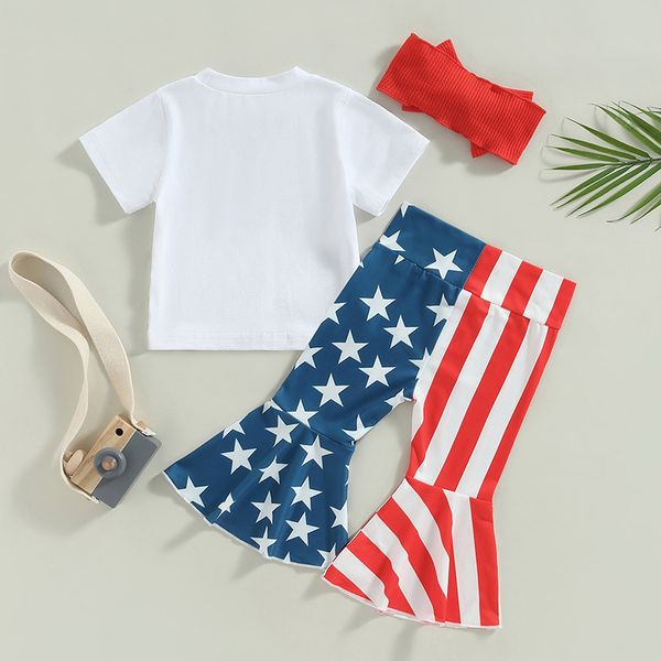 Baby Girl 4. Juli Outfit Kurzarm T-Shirt Top American Flagg Glocken Bottom Hose Set Sommerkleidung