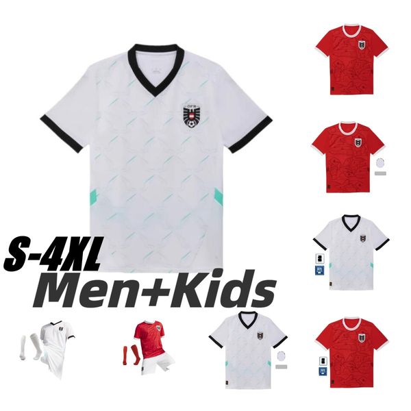 2024 2025 Avusturya Forması Euro Futbol Jersey Hatıra Ev Kırmızı Uzak Beyaz Arnautovic Futbol Gömlek Alaba Camisetas De Futbol Erkekler Çocuklar Sabitzer Lienhart Üniforma 4xl