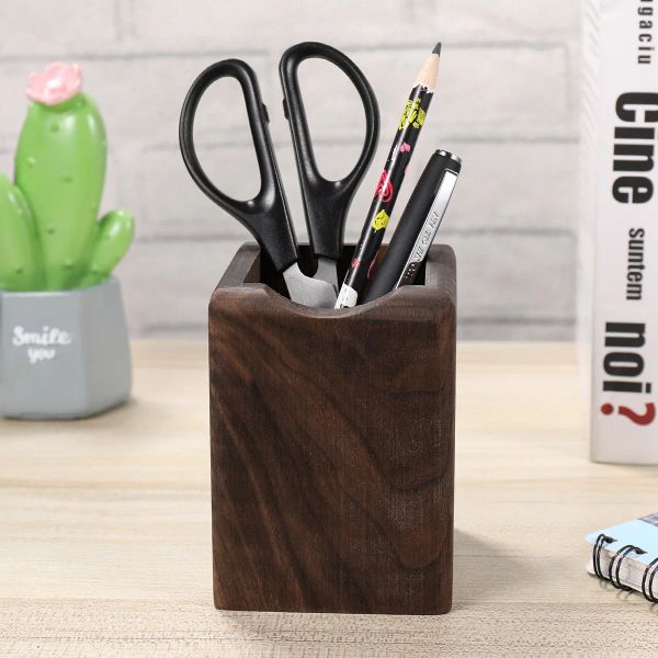 Stifthalter Schreibtisch Organizer Holzkasten Holz Stationery Desktop Büro Lagerstillstand Cup Holds Utensilt Pot Form Tabletop Home