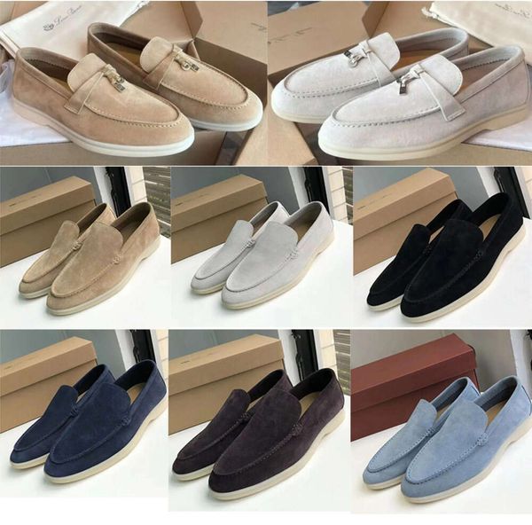 Mocas de caminhada de verão Loro piano masculino sapatos de vestido sapatos de vestido de camurça de baixa camurça de camurça mocassins Comfort Sneakers Envie sapatos e bolsa de poeira