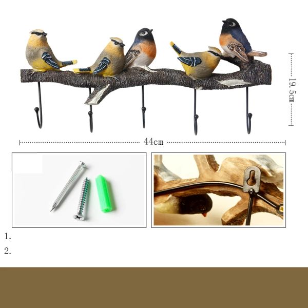 American Resin Bird Decorative Coat Ornaments Ornaments Wall Hanger Hanger Ganzone Murale Cragi Mural Chiave Giaccio Decoraggio