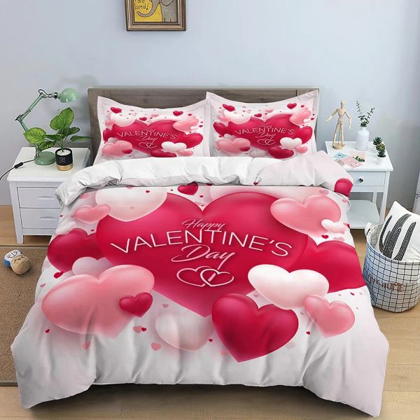 Love Heart Duvet Cover Set set di cuscinetti Copertura Copertura trapunta King Size Gift Valentine Regali Happy San Valentines Polyester Set di biancheria da letto