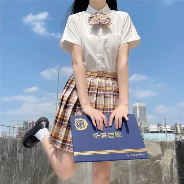 Школьная униформа девочка Японский стиль Женщина JK Униформа S-xxl Sailor Fuku Corea Ученик с коротким рукавом Seifuku сексуальные плиссированные наборы юбки