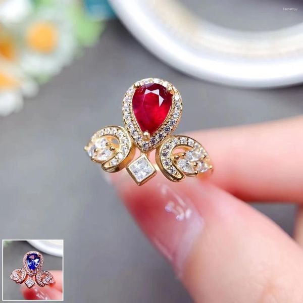 Cluster Rings Meibapj Natural Ruby/Tanzanite Gemstone Fashion Ring для женщин Реал 925 серебряного серебряного серебра.