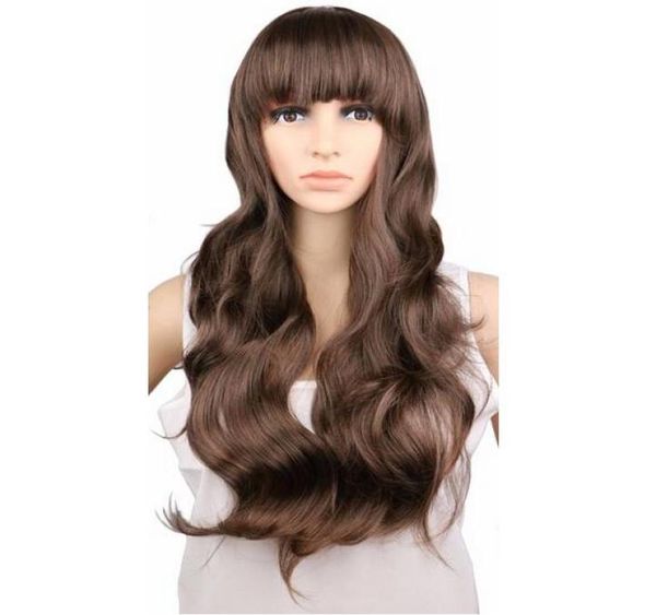 Женщины дамы Natrual Long Wavy Wig Cosplay Black Light Brown Crown Brown 68 см синтетические парики волос1822522