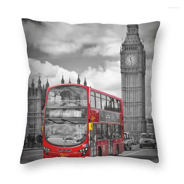 Pillow British London Classic Red Bus Deckungen Sofa Home Decor Kissenbezug Retro England Szenerie Square Wurf Case 40x40