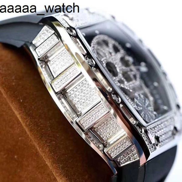 Richardmill Watch Active Tourbilloninlaid Diamond Hollow Freizeit Großes Zifferblatt Automatische Bewegung Haus in Haus