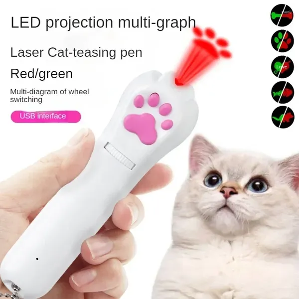 Brinquedos de gato 6 em 1 USB Charging Eyless Pet Toy Projeção Teaser Pen Led Garra Stick Multi-Mode