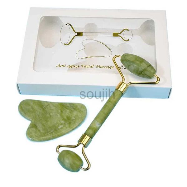 Face Massager Natural Jade Stone Gouache Scraper Face Roller Gua Sha Massager für Gesicht Körpermassage Set Anti-Falten-Schönheit Entspannung Tool 240409