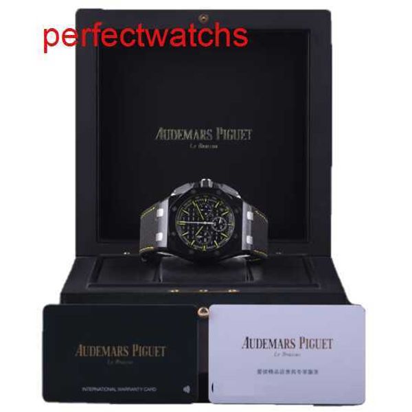 Современные AP Forist Watch The Royal Oak Offshore Series 26420ce Черная тарелка Желтая игольчатая полоса гравированная автоматические механические мужские часы пластины 43 мм