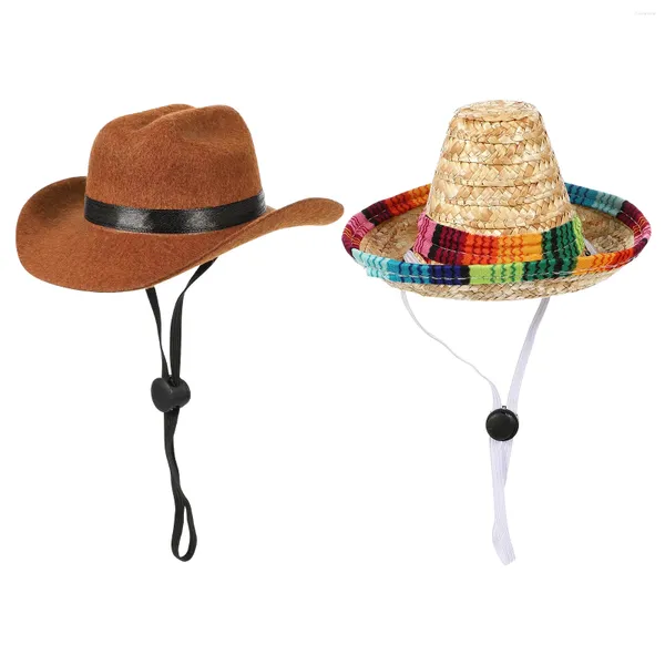 Abbigliamento per cani 2 pezzi per cappelli da pet Cappelli da pet gatti indossano decorazioni per piccoli cani paglia coda da costume