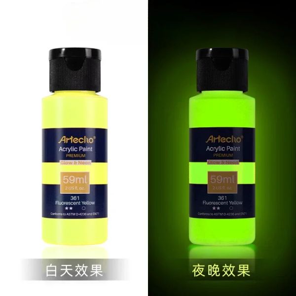 59ml leuchtende fluoreszierende Acrylfarbe handbemalte kreative DIY-Glas-Kleidung Schuhe textile Flüssigfarbe Kunstbedarf