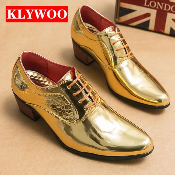 Botlar Klywoo 2023 Gold Erkekler Loafers Moccasins Meares için Günlük Ayakkabı Parti Elbise Ayakkabı Düğün Resmi Ayakkabı İtalyan Büyük Boyut46