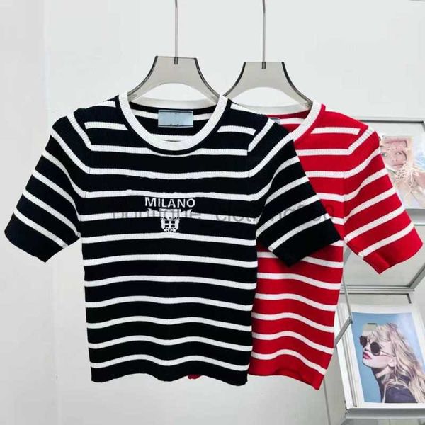 Designer Frauen T -Shirt High -End -Kanal Klassischer Buchstaben Stickstierte Wollhautfreunde 5/4 -Ärmeln Schlanker Fit Short Dünn Strickpullover Tops T -Shirts