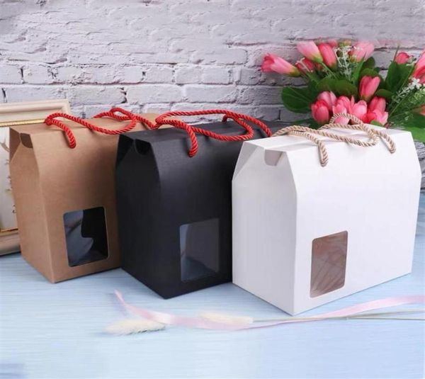 10pcs lote BCK Branco Red Kraft Paper Handle Caixas de doces com janela clara de PVC Small BNK Papel Presentes Pacote de Casamento Bolsa Box238b2827803