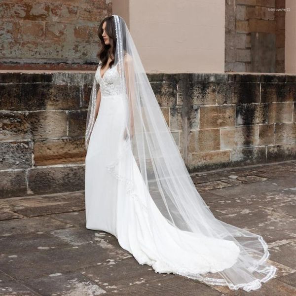 Veli da sposa cristallo di nozze in rilievo con perline per la cattedrale lunga 1 accessori per capelli di livello 2024 estate vp77