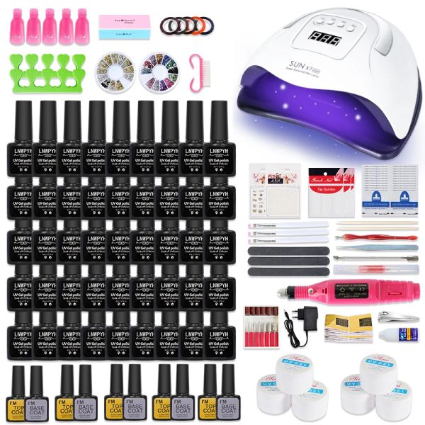 Guns Manicure Conjunto de unha UV Lâmpada de unha secar unhas Conjunto de unhas 20000rpm Drill unha Hine 45/36/18/12 Cores UV Gel Nail Polish Kit Tools